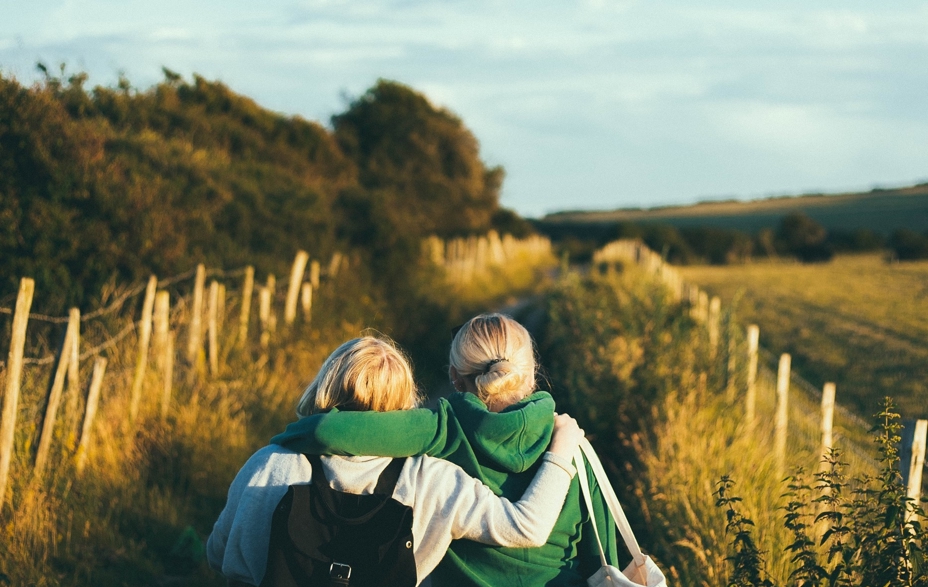 Friends walking in nature