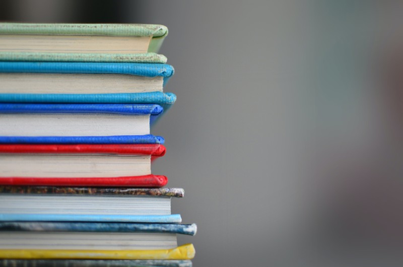 Close-up of book pile