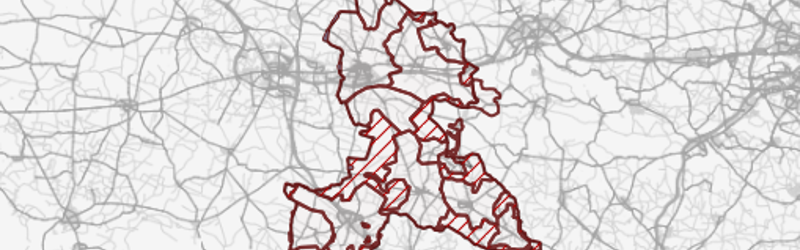GIS kort - det røde omrids viser forsyningsområder