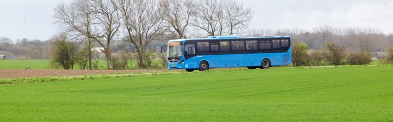 Blå bus på landevej