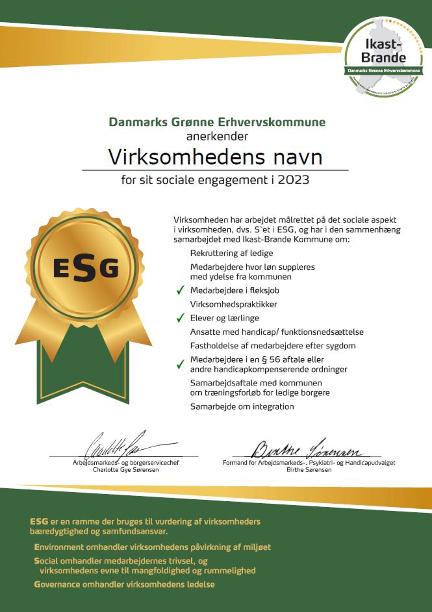 Eksempel på ESG bevis