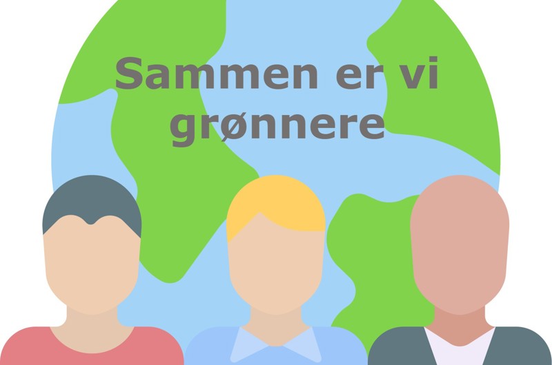 Logo for sammen er vi grønnere: Globus i grøn og blå med tre mennesker foran.