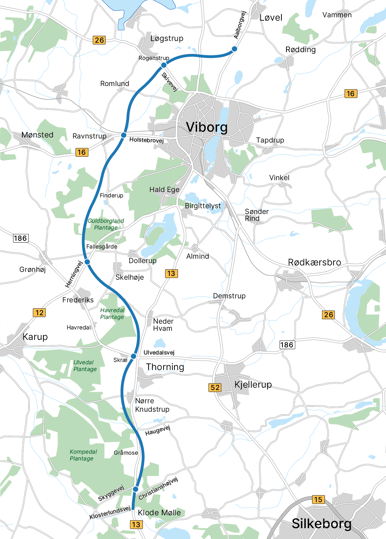 Strækningskort - Midtjyske Motorvej Klode Mølle – Løvel