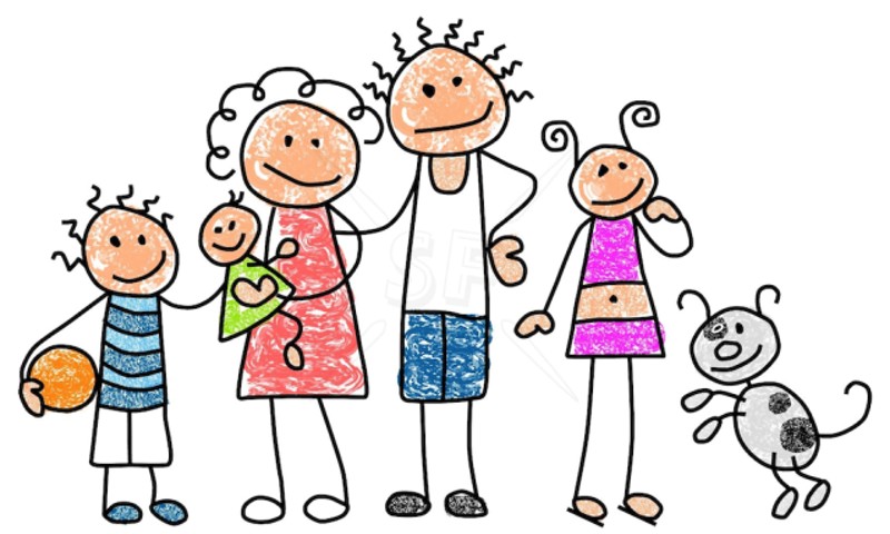 Tegnet illustration af en familie Tegnet illustration af en familie